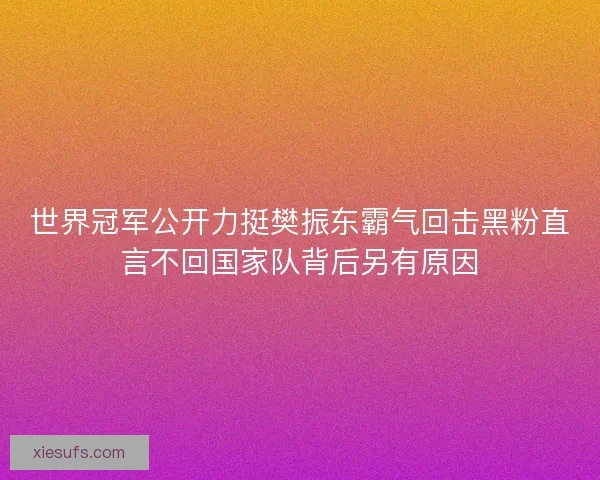 世界冠军公开力挺樊振东霸气回击黑粉直言不回国家队背后另有原因 世界冠军公开力挺樊振东霸气回击黑粉直言不回国家队背后另有原因